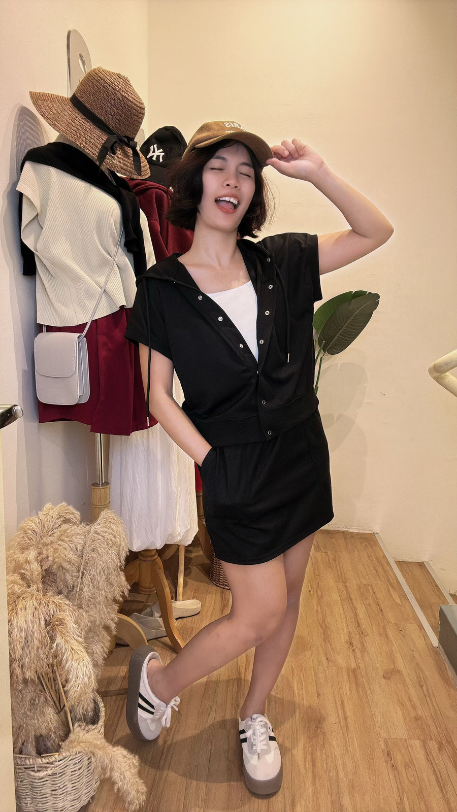 连帽棉质舒服方便裤裙套装