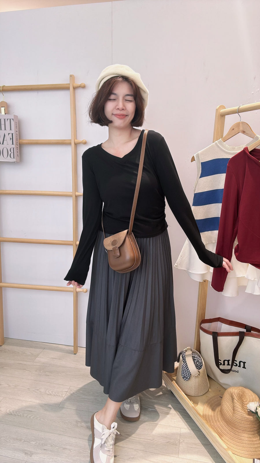 西装雪纺百折半长裙