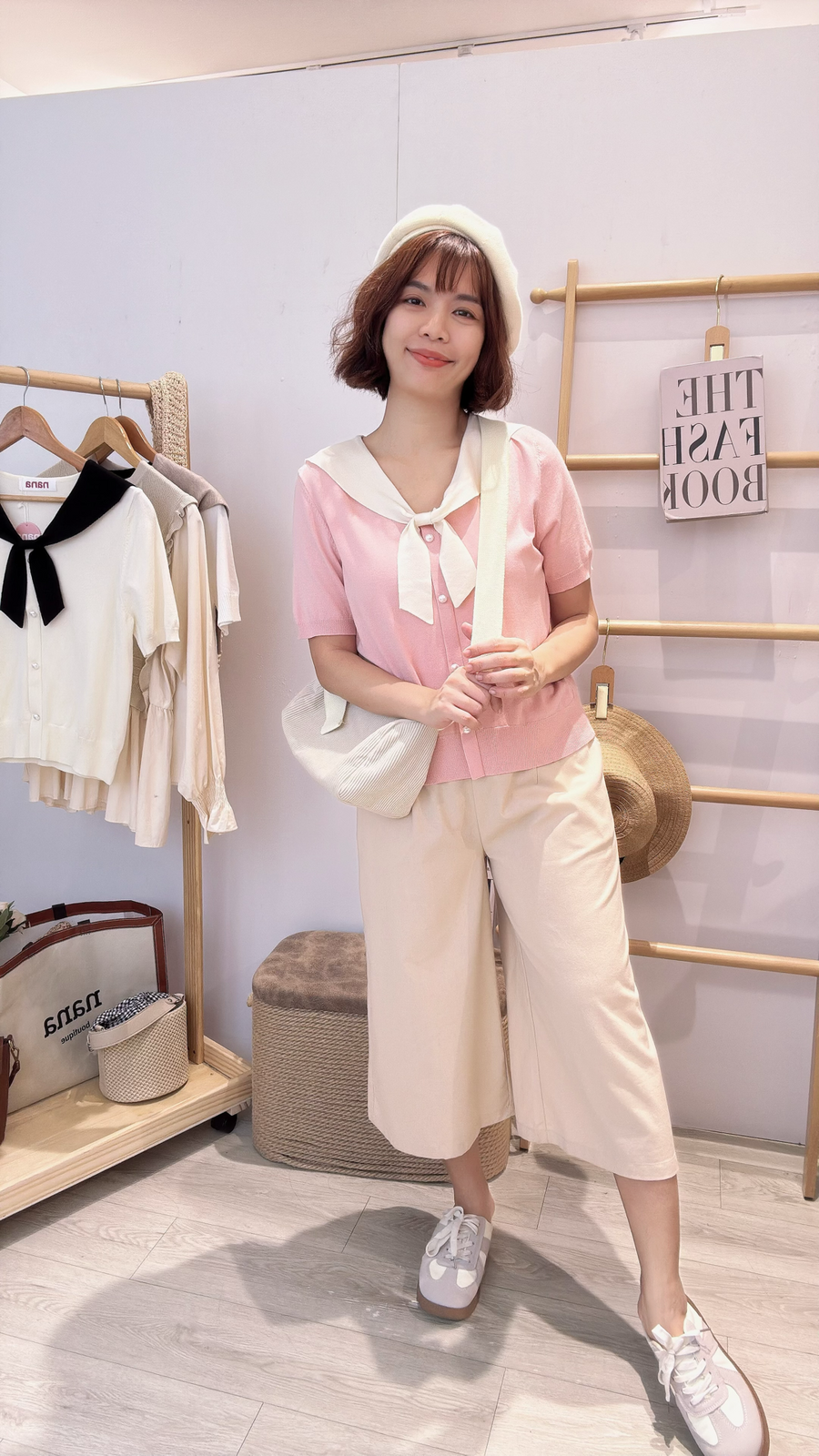 麻料松紧腰八分裤