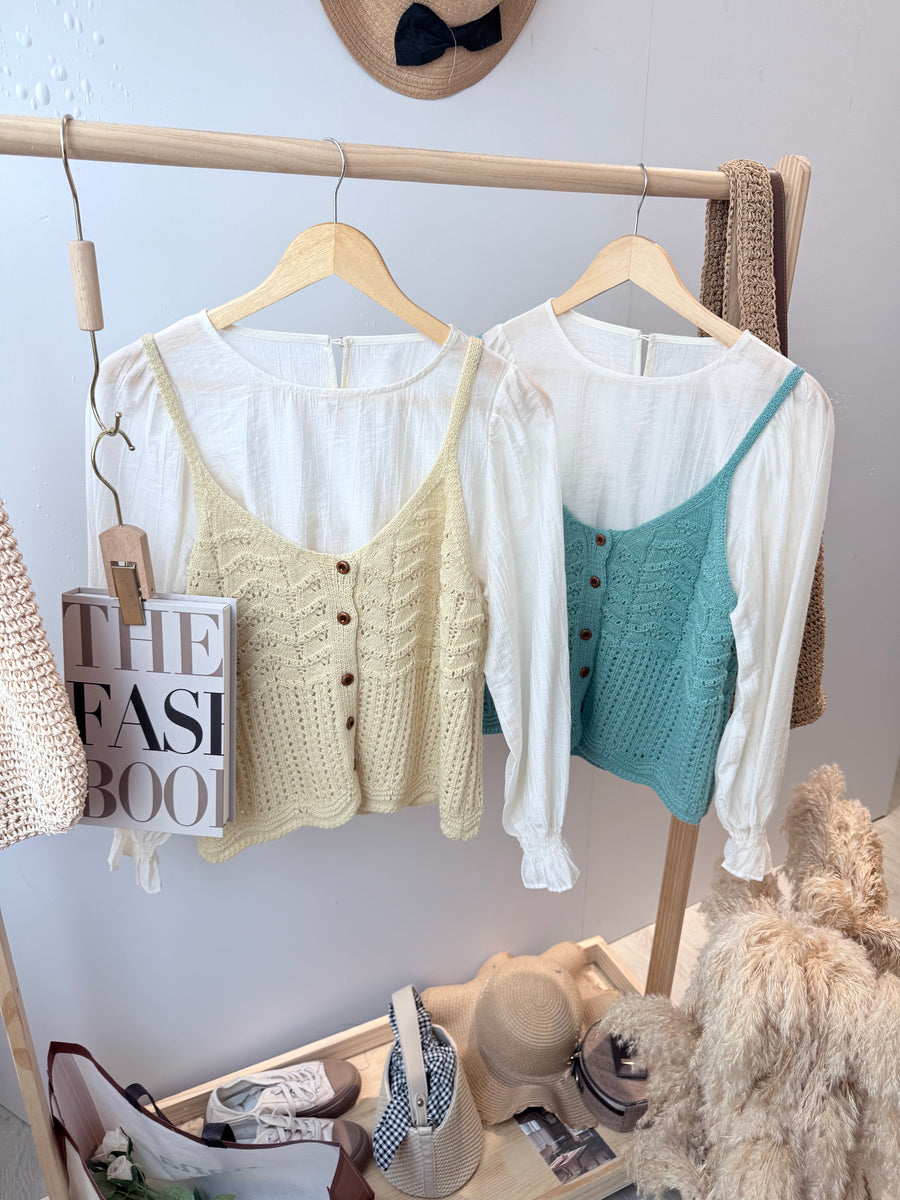 镂空针织吊带马甲两件式上衣