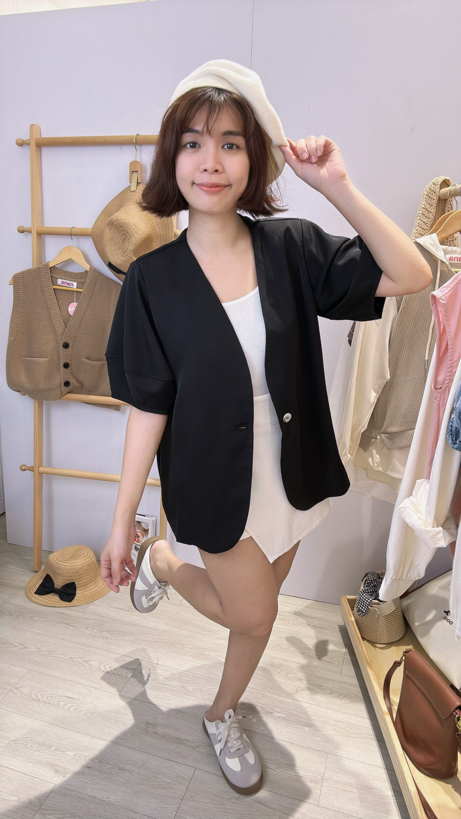 垫肩西装短袖宽松外套