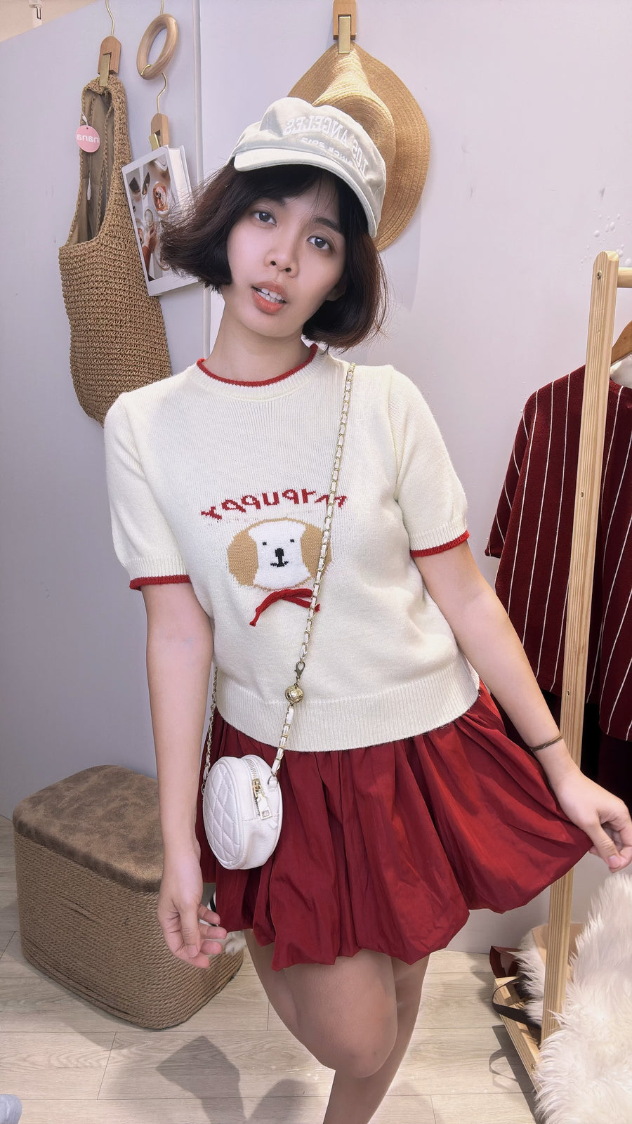 可爱小狗狗图案软软针织短上衣