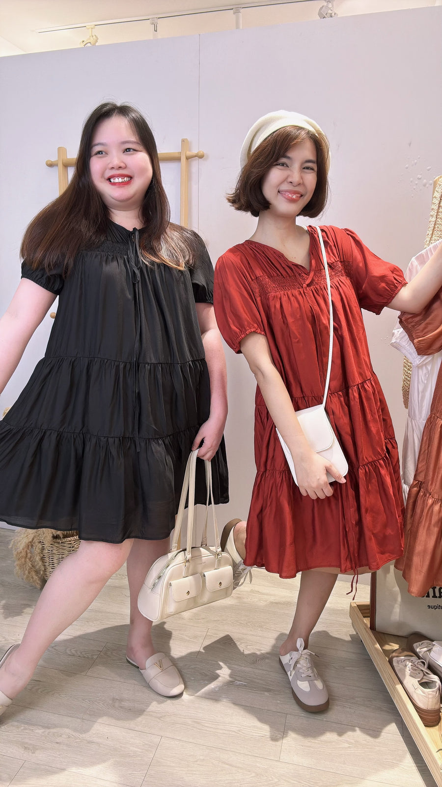 独家雪纺泡泡袖连身裙