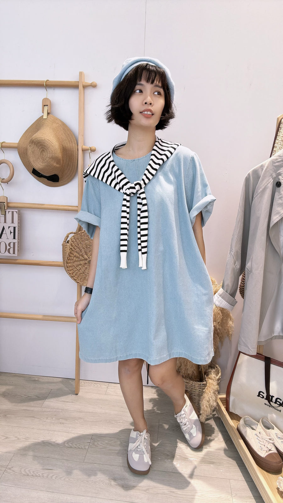 直身牛仔短套裙