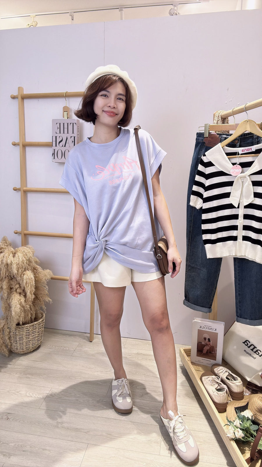 字母太空棉皱褶设计上衣