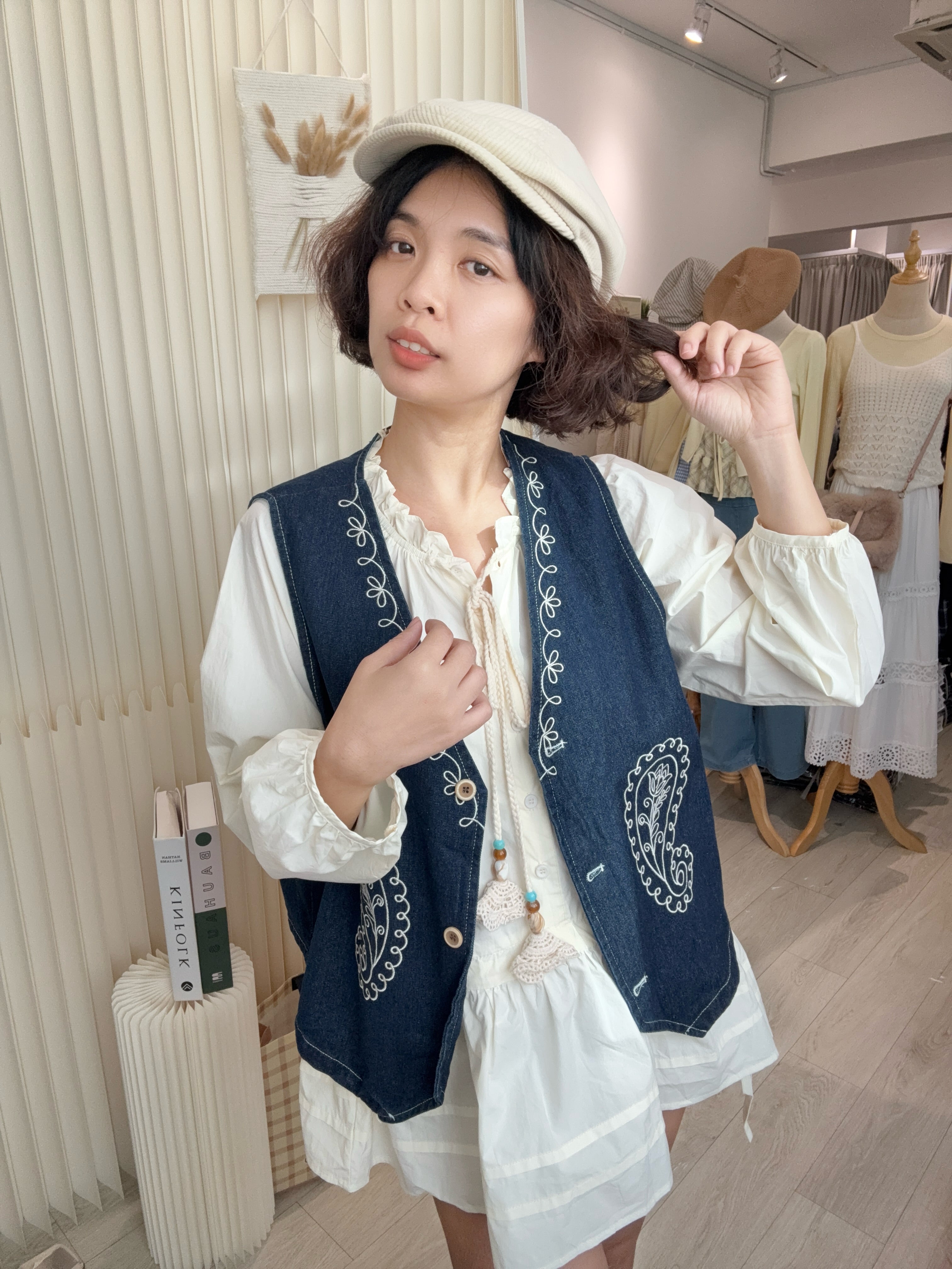 复古刺绣牛仔马甲游牧风长上衣
