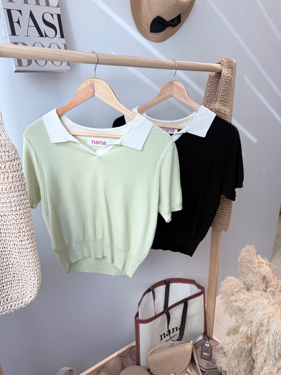 翻领软薄针织上衣