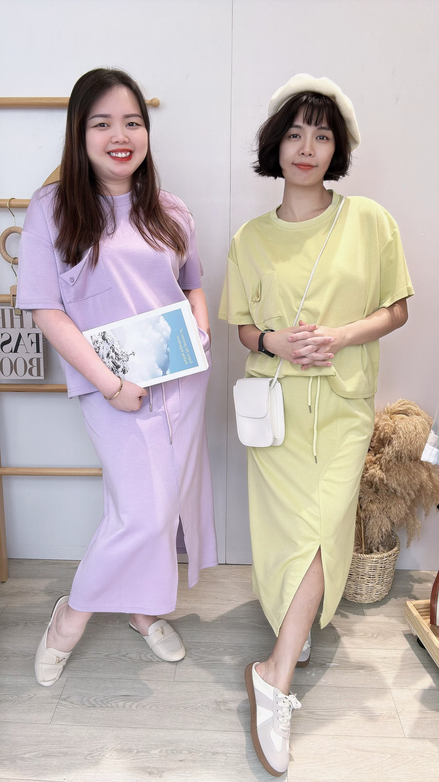 太空棉糖果色开叉长裙套装