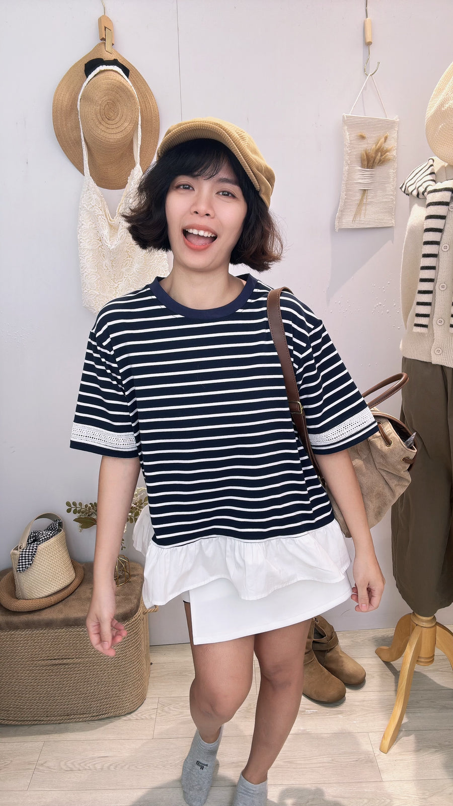 棉质线条同花甜美上衣
