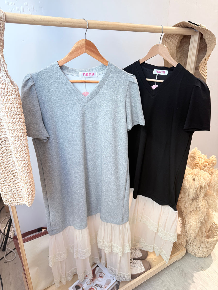 公主袖蕾丝长连身裙