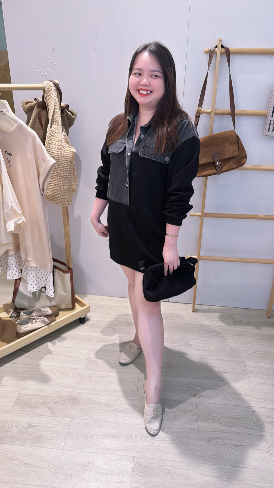 帅气款牛仔并条纹棉质半长衣