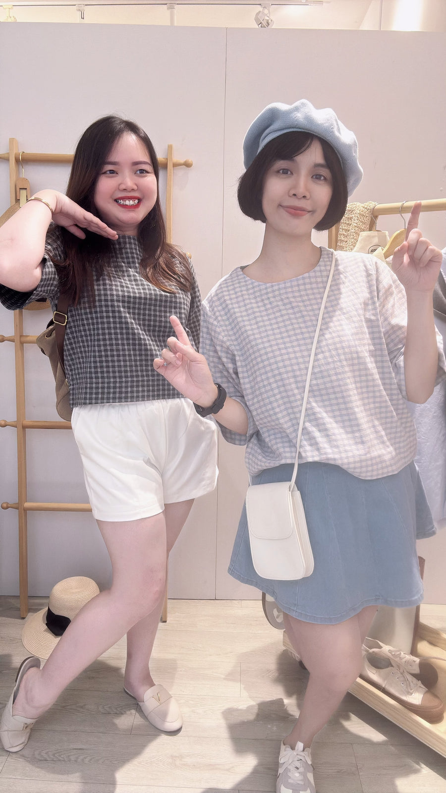 格子软麻宽松上衣