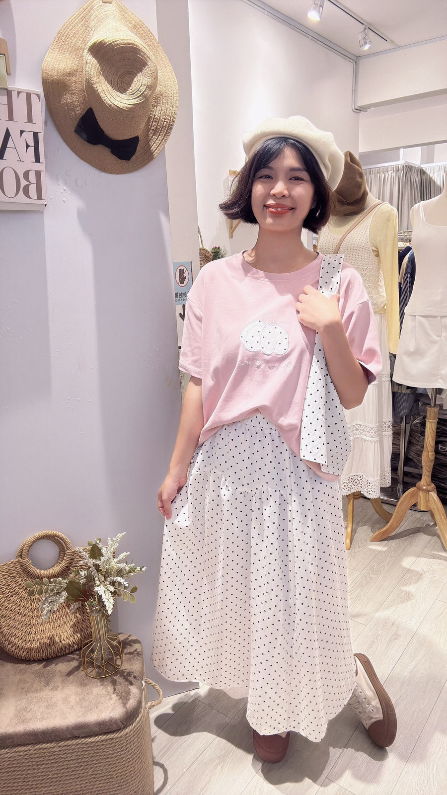 可爱图案波点长裙棉质舒服套装