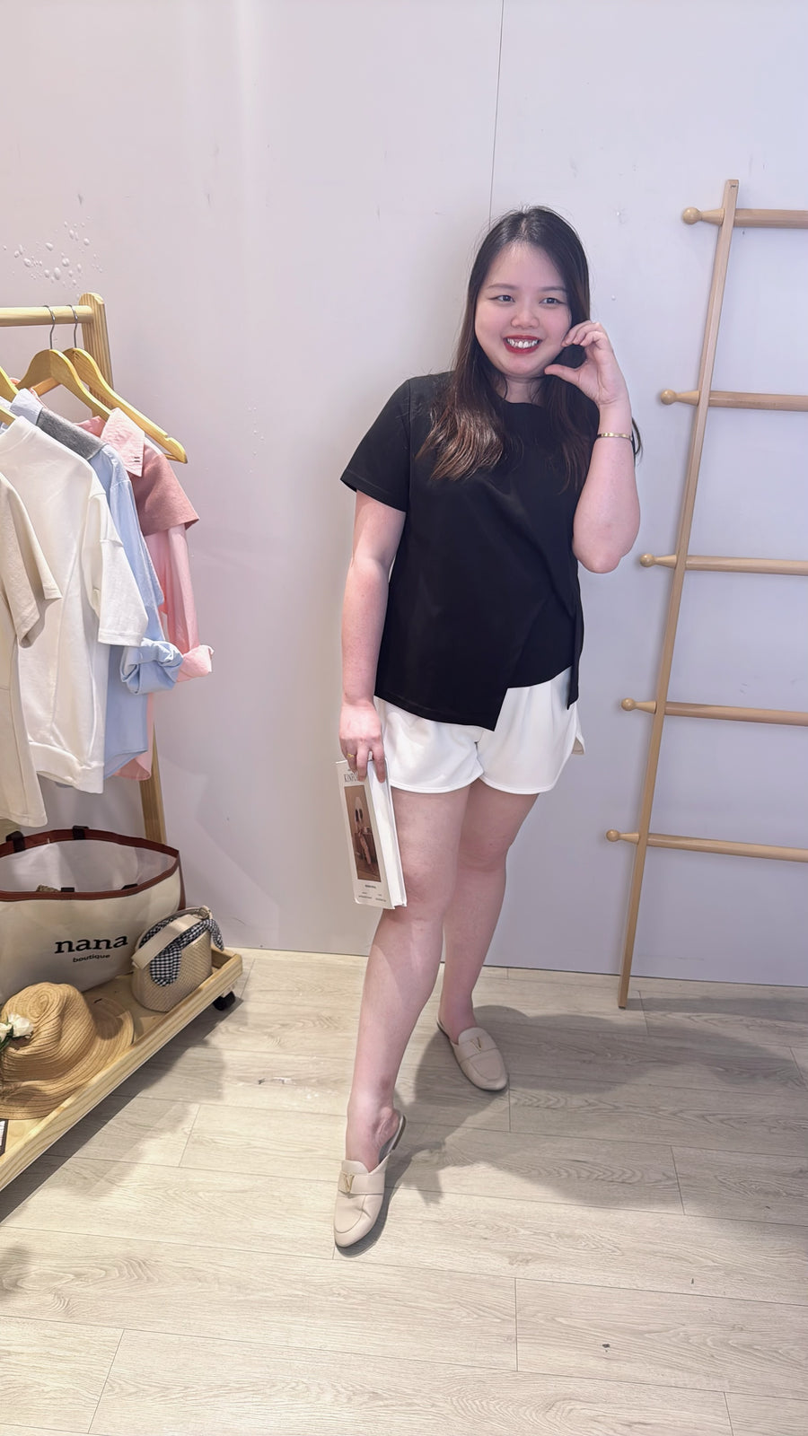 皱褶纯棉单色上衣