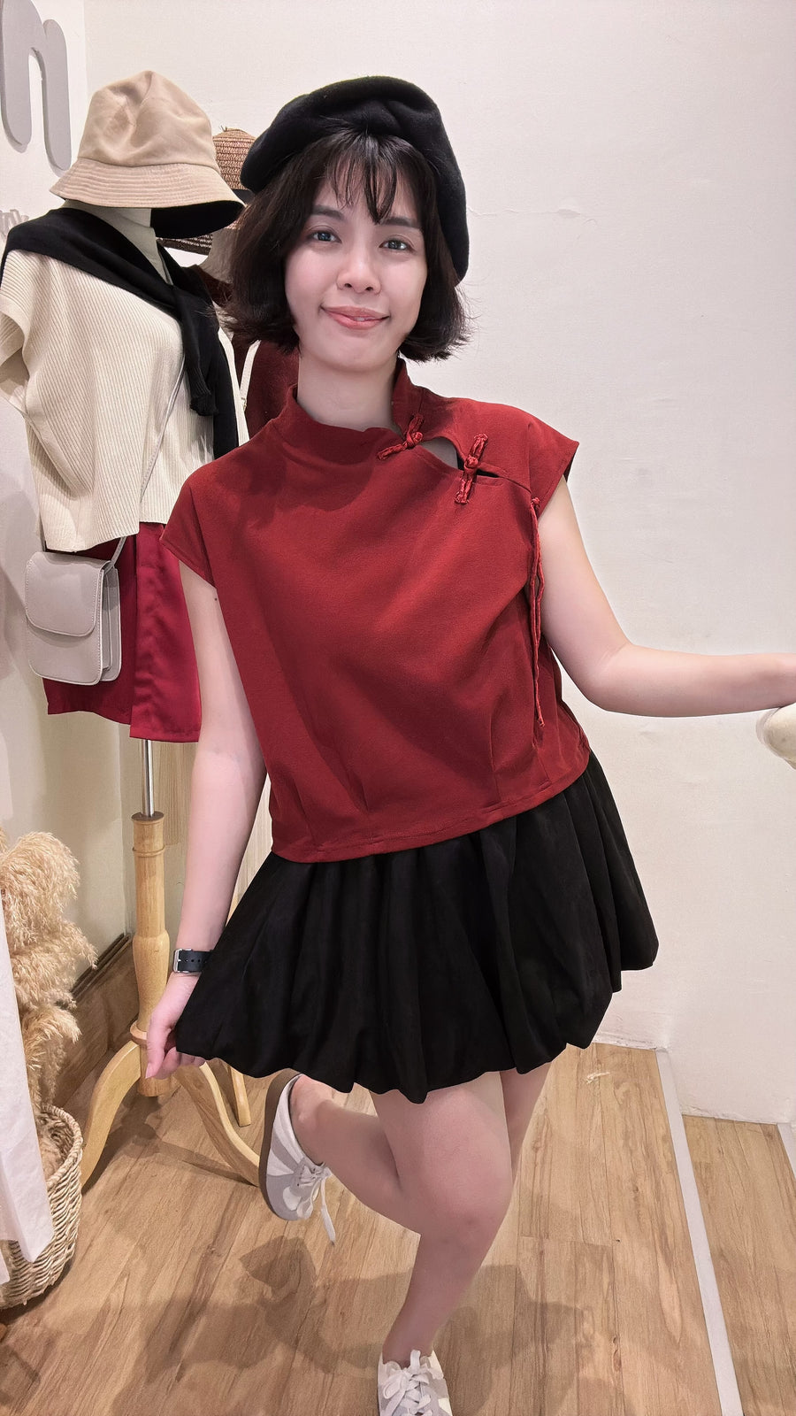 松紧腰泡泡裤裙