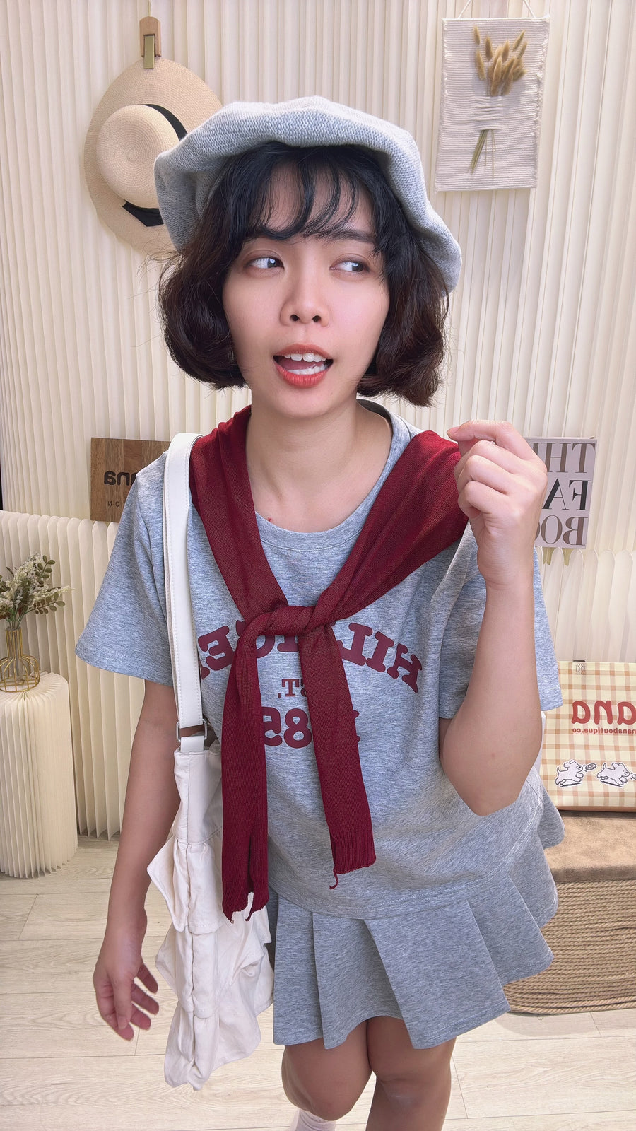 大推❤️披肩字母甜美色棉质迷你裙套装