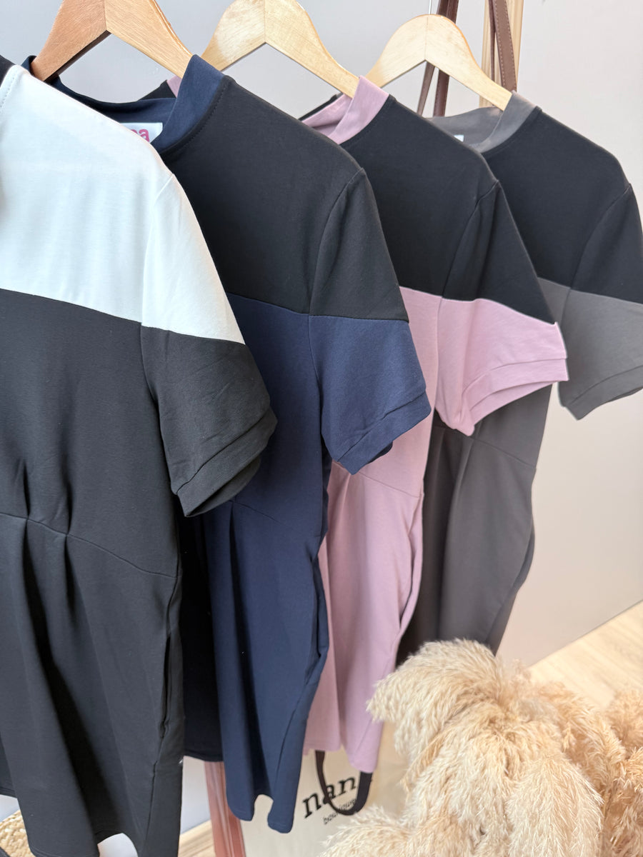 并色棉质收腰短套裙