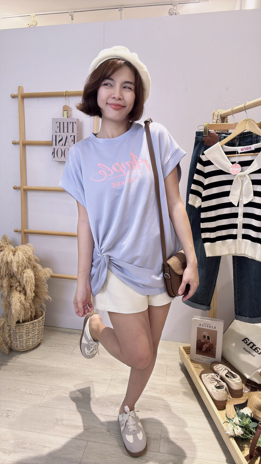 字母太空棉皱褶设计上衣