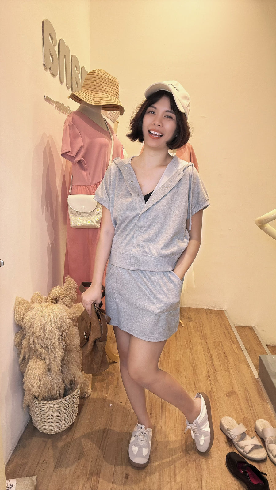 连帽棉质舒服方便裤裙套装