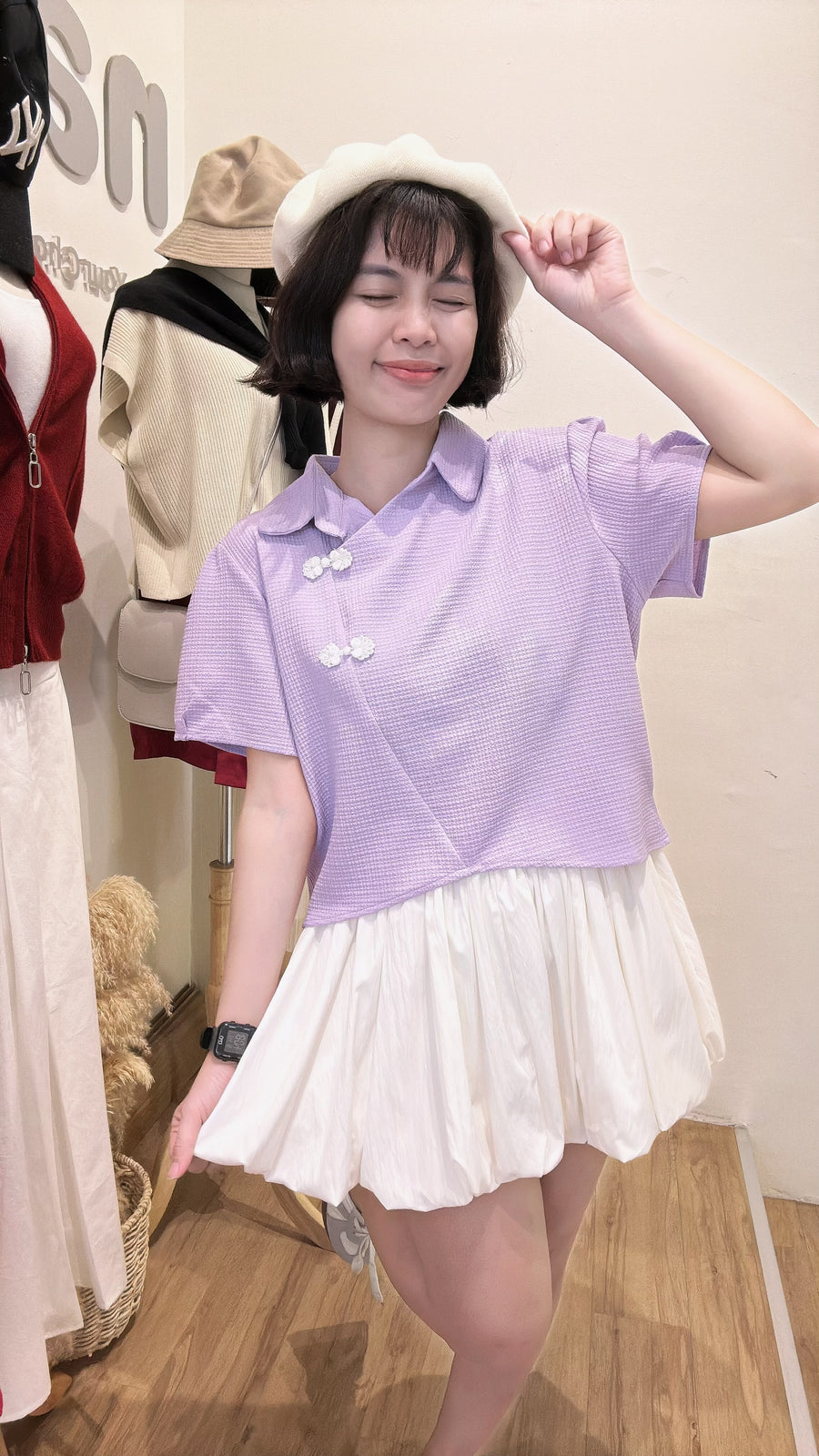 松紧腰泡泡裤裙