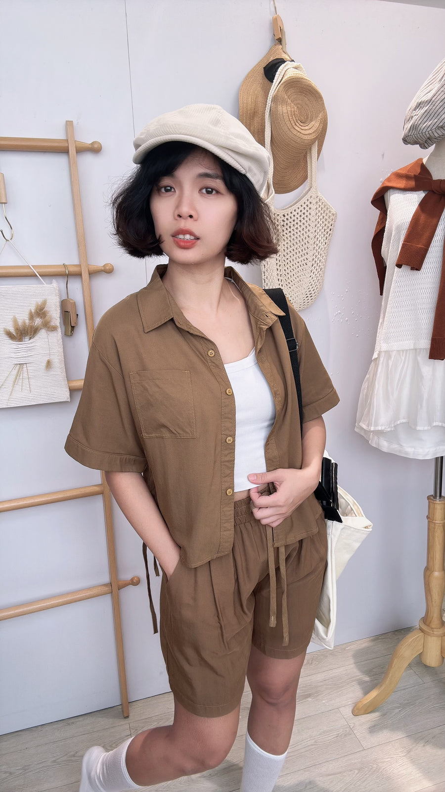 软棉麻短裤套装