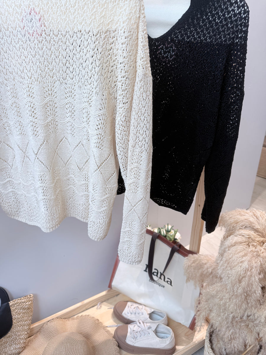 气质宽松软针织镂空V领上衣