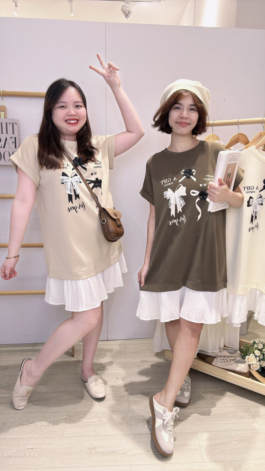 太空棉印花图案并接雪纺套裙