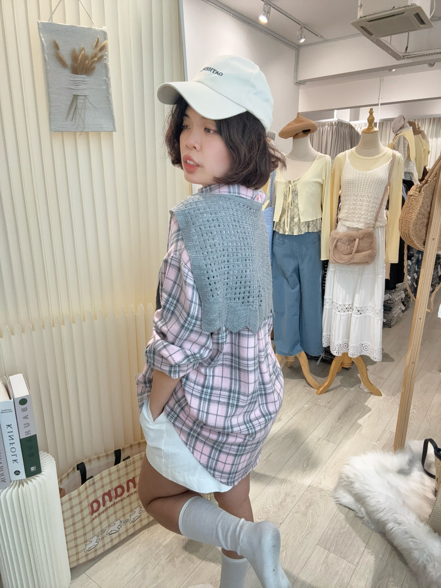披肩棉麻软软格子衬衫