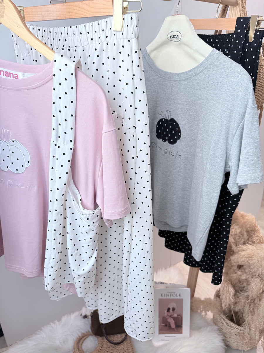 可爱图案波点长裙棉质舒服套装