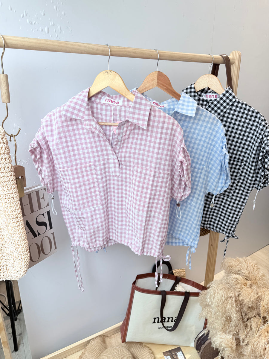 甜美爱心格子薄款棉麻上衣