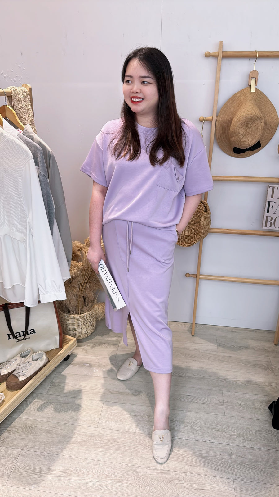 太空棉糖果色开叉长裙套装