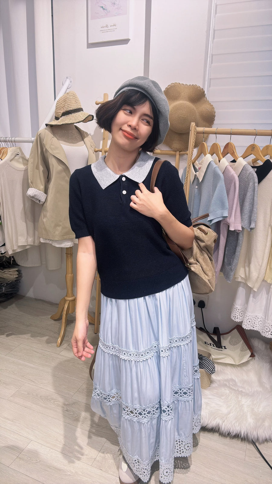 Polo领甜美生活够力软针织上衣