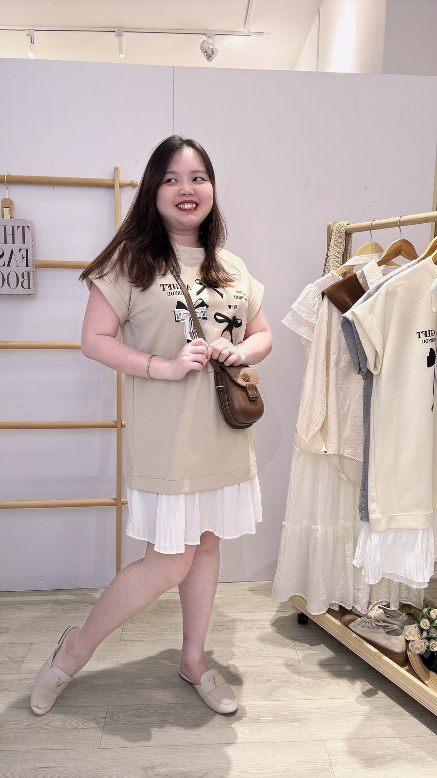 太空棉印花图案并接雪纺套裙