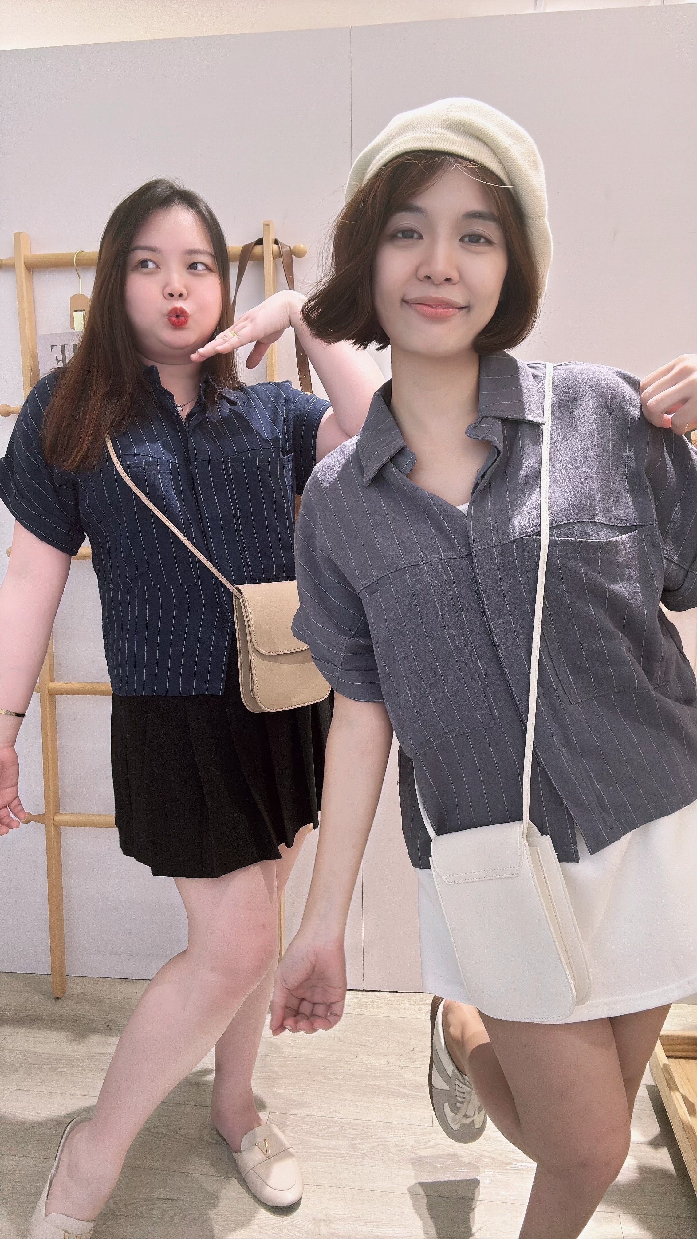 优质麻料虚线短版衬衫