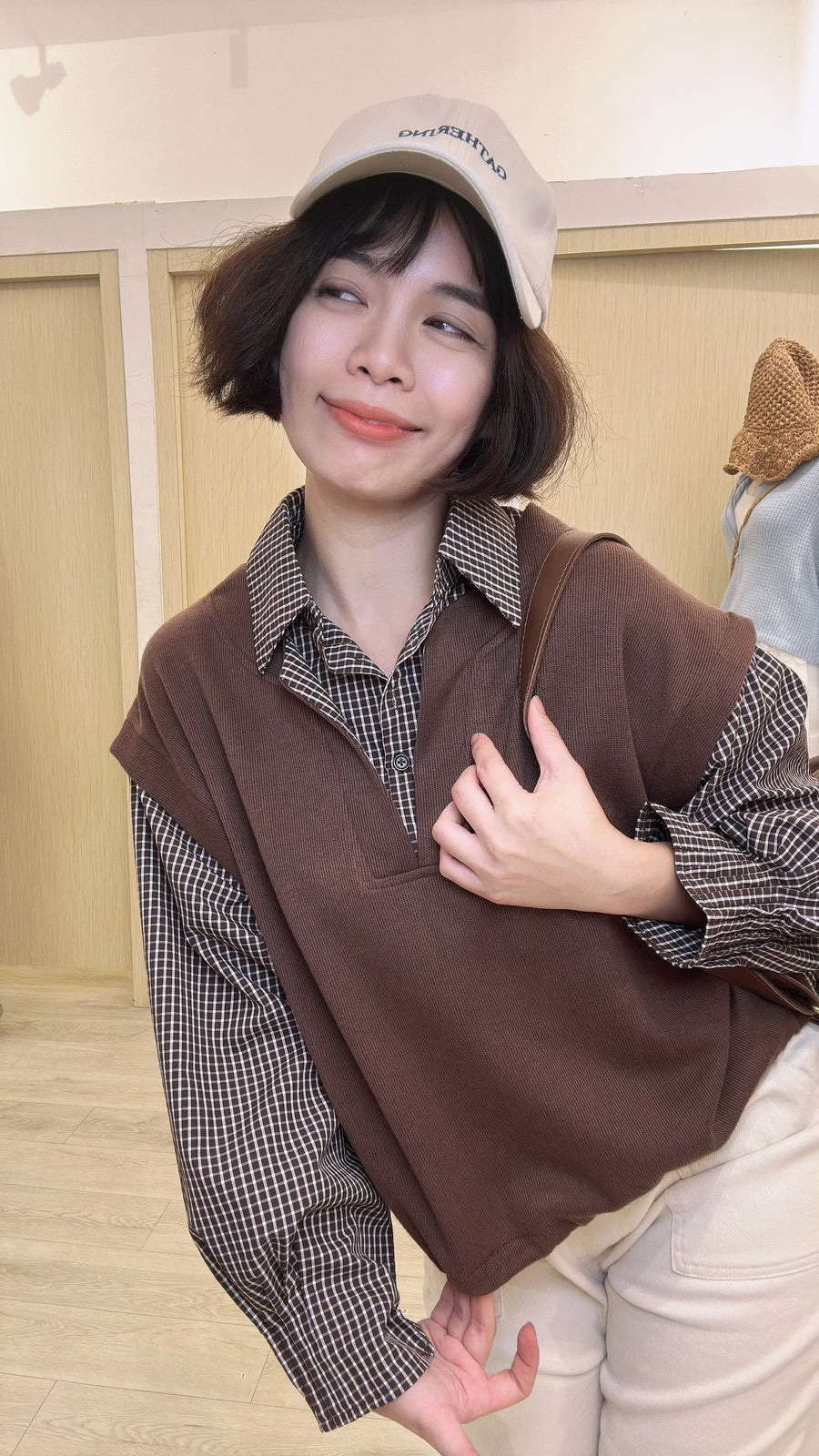 韩版格子薄款并衬衫上衣