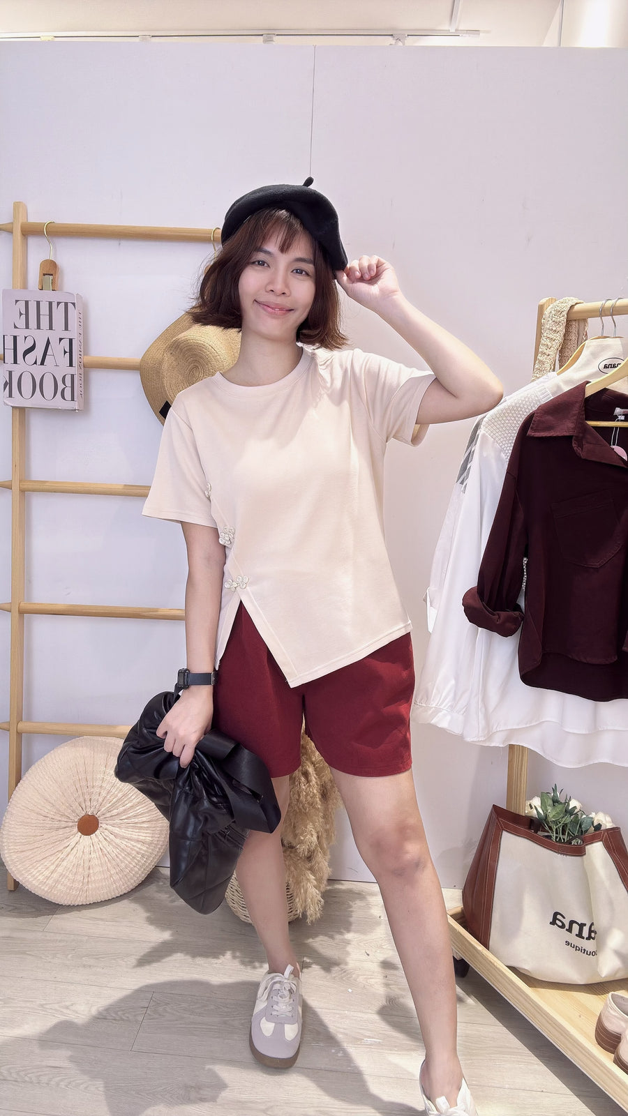 棉质中国结小开叉上衣