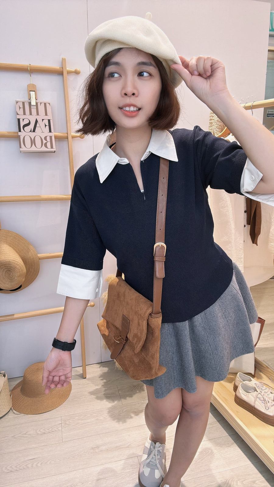 冰丝针织撞色上衣