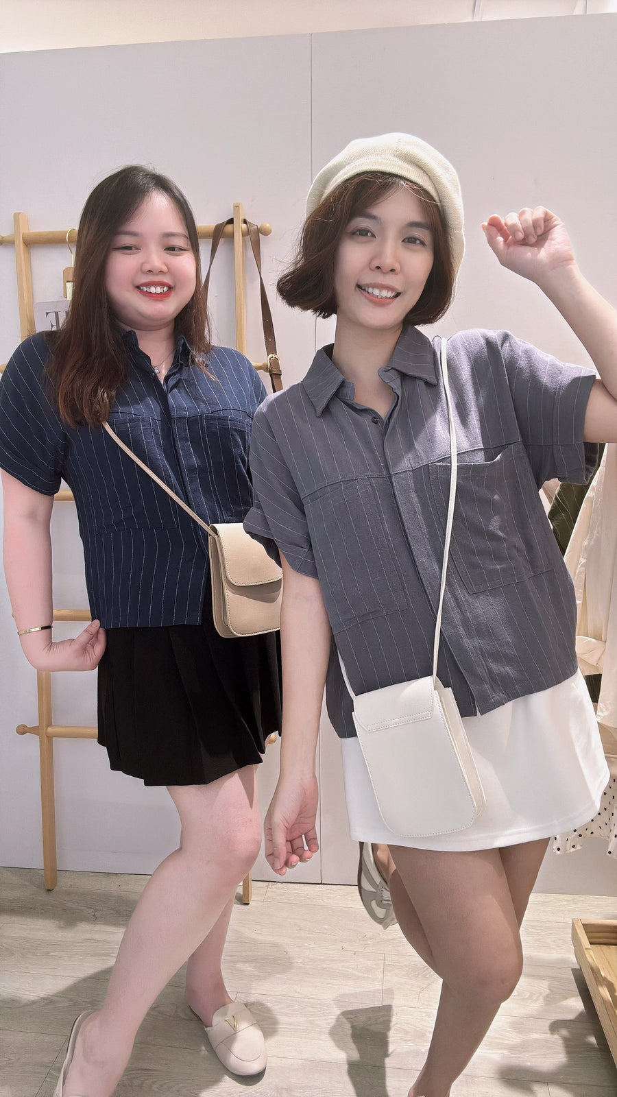 优质麻料虚线短版衬衫