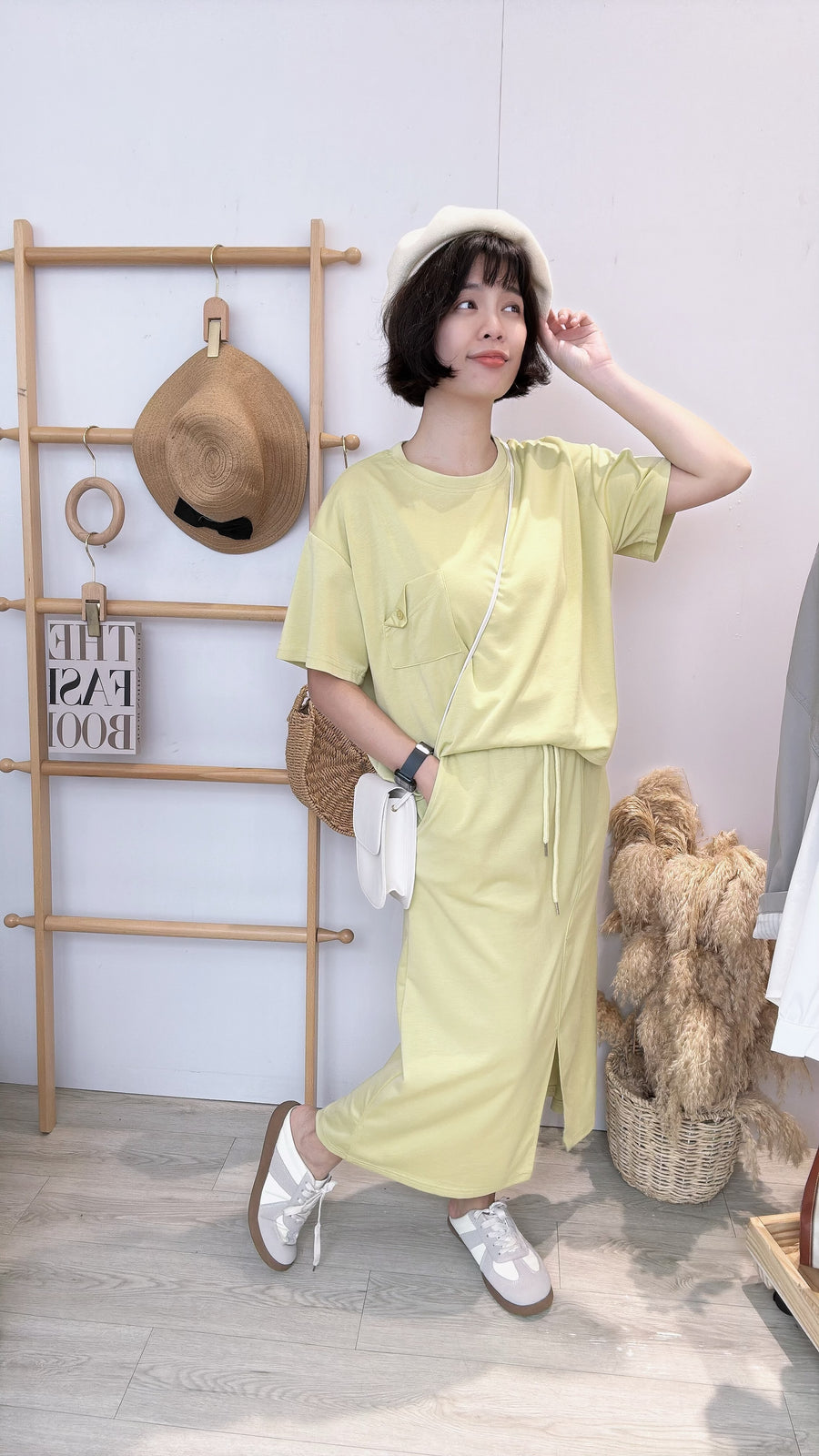 太空棉糖果色开叉长裙套装