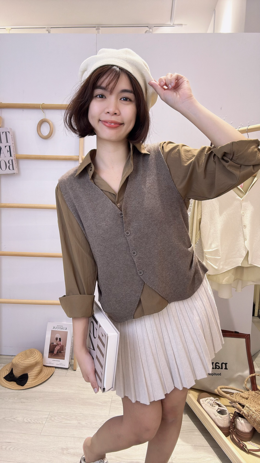 针织并接衬衫两件式上衣