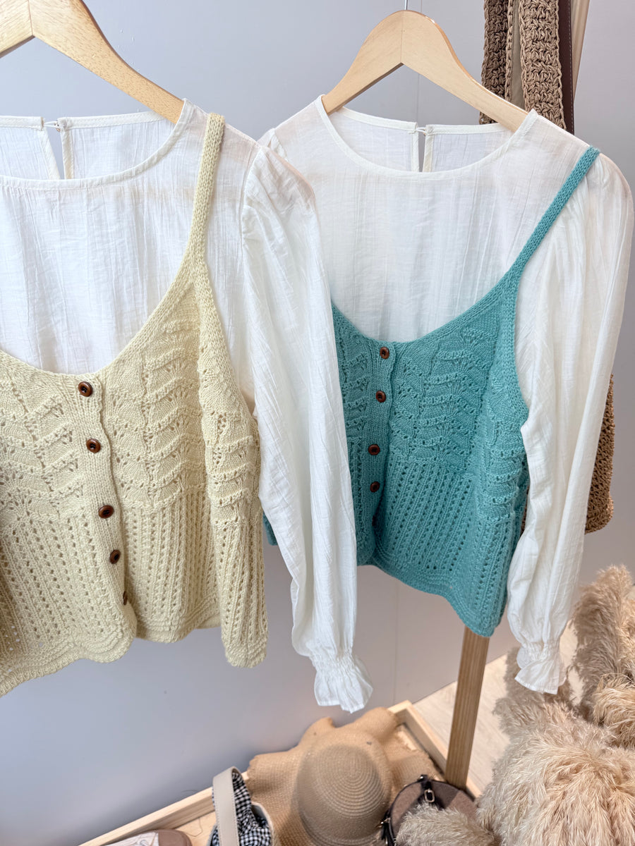 镂空针织吊带马甲两件式上衣