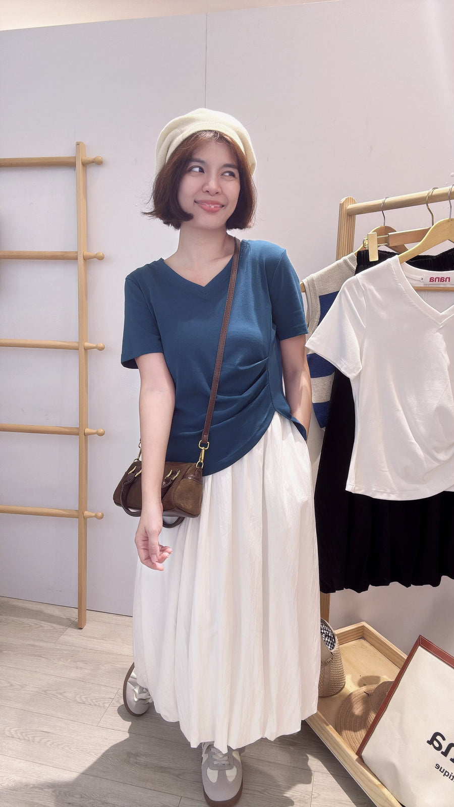 滑棉质皱褶设计上衣