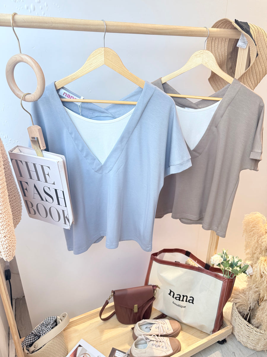 V领太空棉好穿假两件上衣