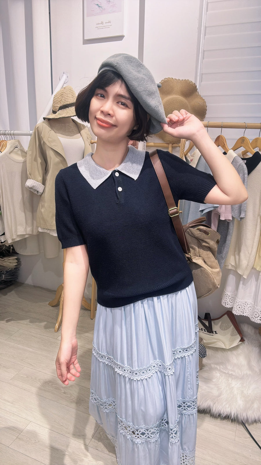 Polo领甜美生活够力软针织上衣