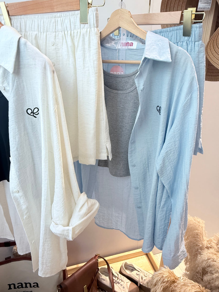 三件套软麻短裤套装