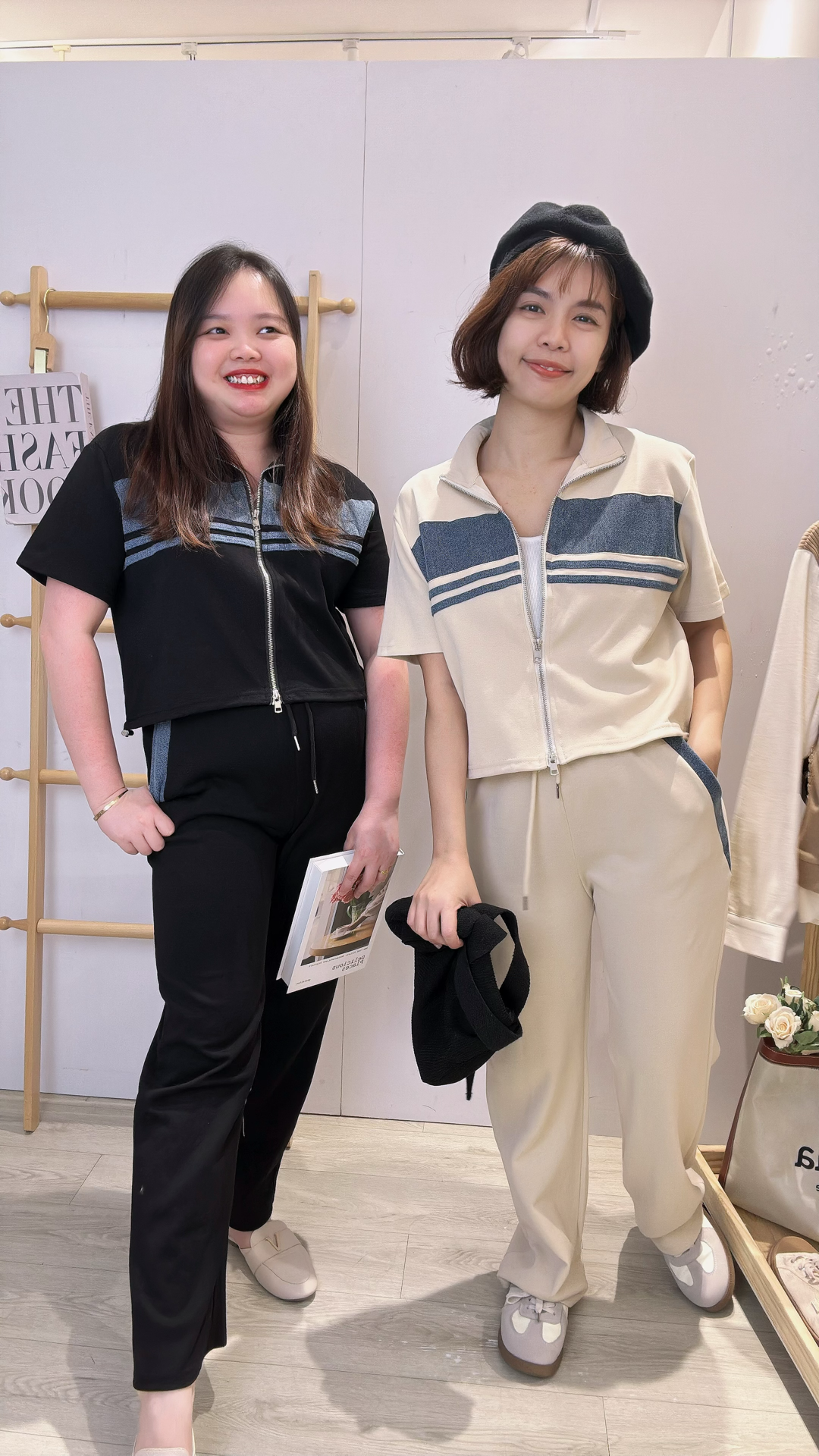 Cotton并牛仔边舒服长裤显腿长套装