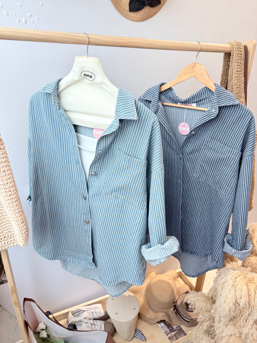 帅气牛仔条纹外套单衣