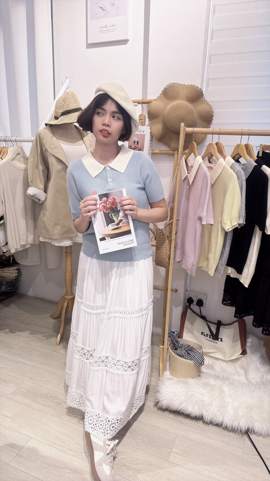 Polo领甜美生活够力软针织上衣