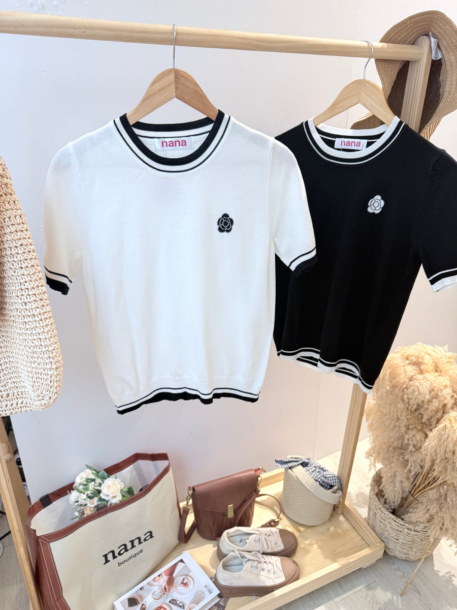 小花朵图案冰丝针织上衣