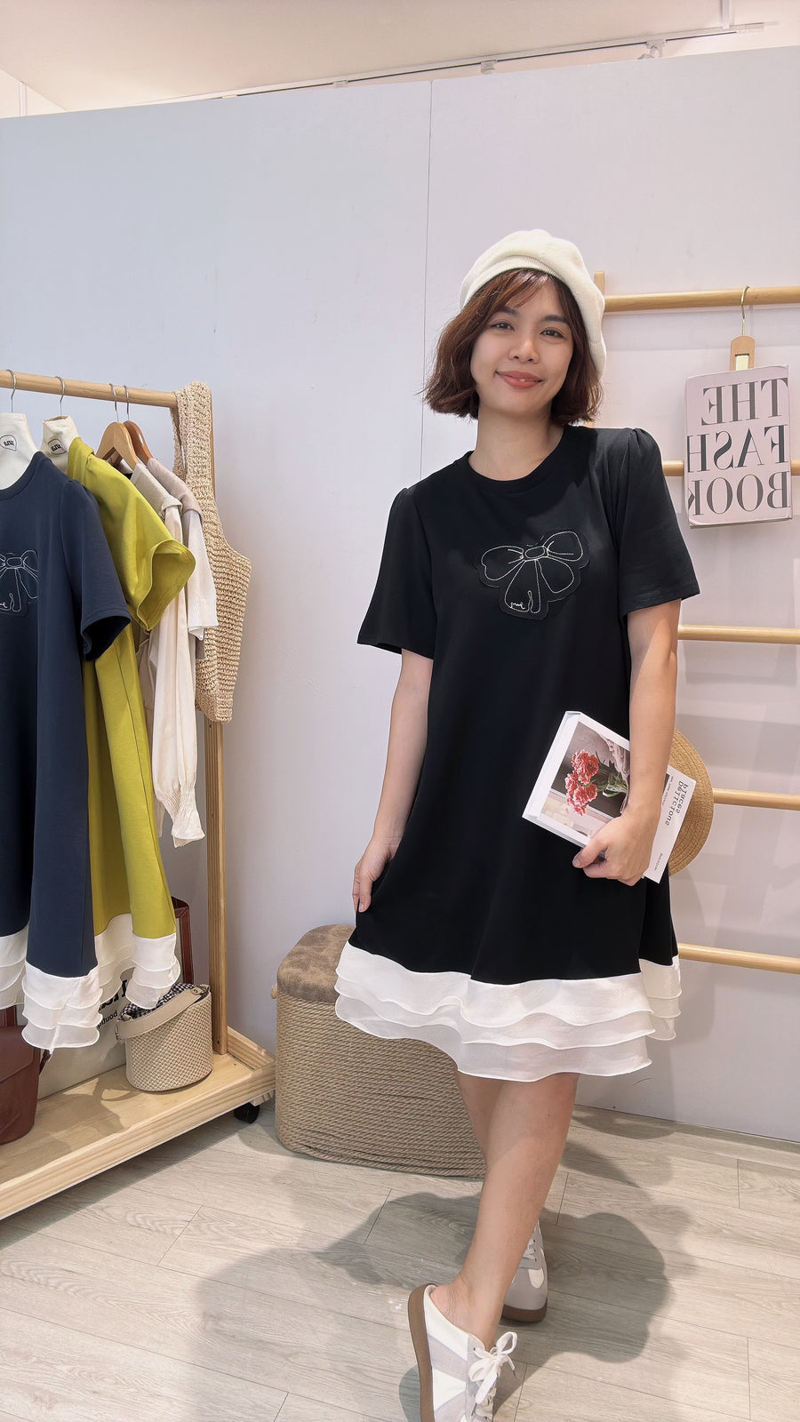 蝴蝶结棉质下网纱连身裙